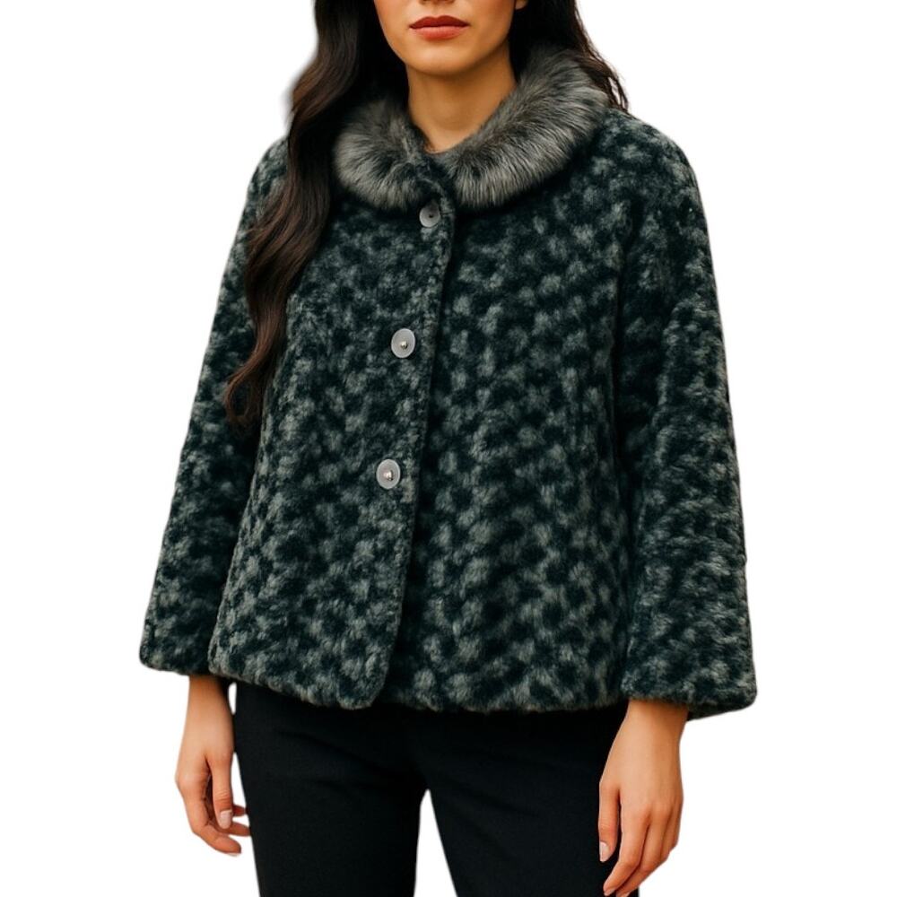 Dennis Basso Black Faux Fur Cape Look Jacket Coat Lined M